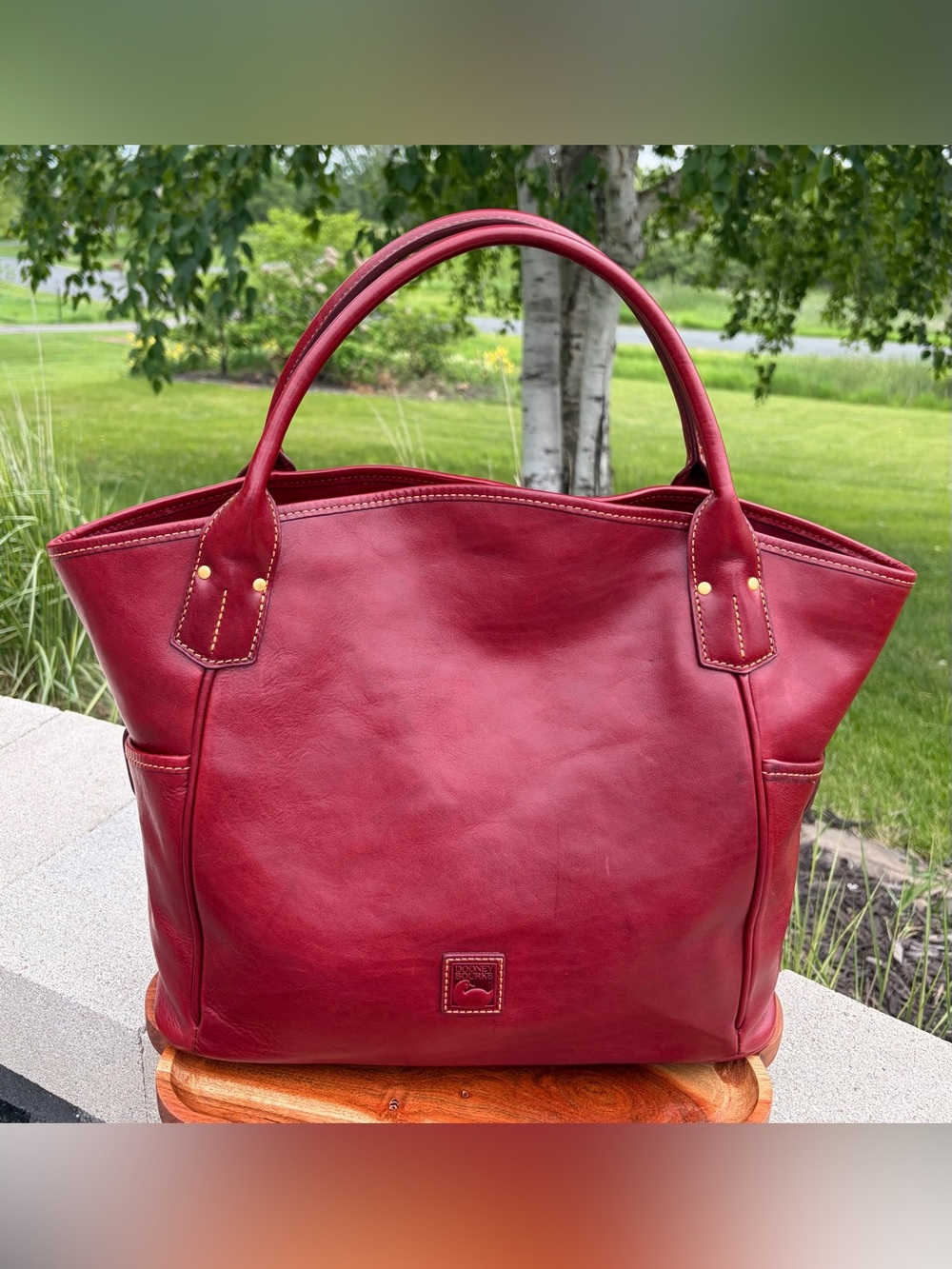 Dooney & Bourke Kristen Red Florentine Leather Tote Like New - Picture 5 of 17